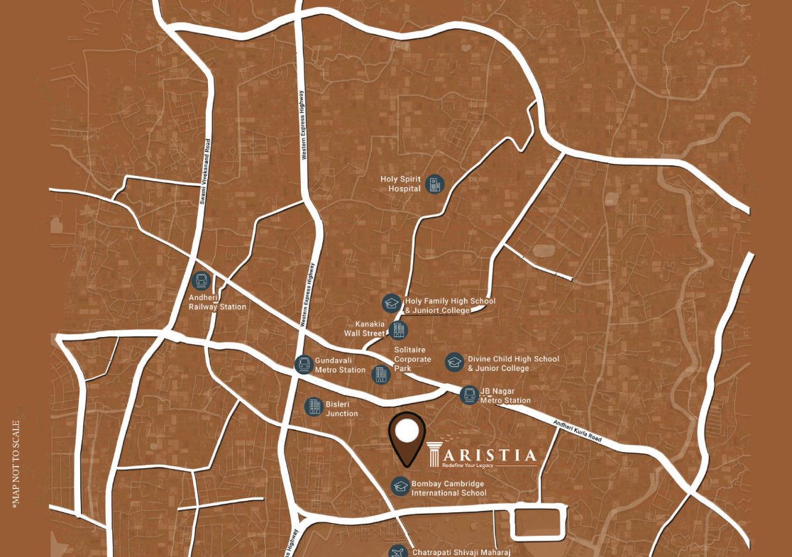 Aristia location map – near Chakala Metro and Western Express Highway